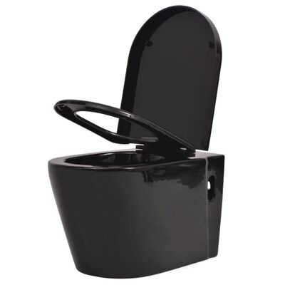vidaXL Podwieszana toaleta ceramiczna ze spłuczką, czarna