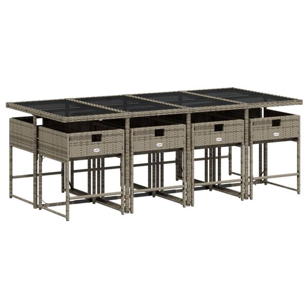 vidaXL 9-cz. zestaw mebli ogrodowych z poduszkami, szary, rattan PE