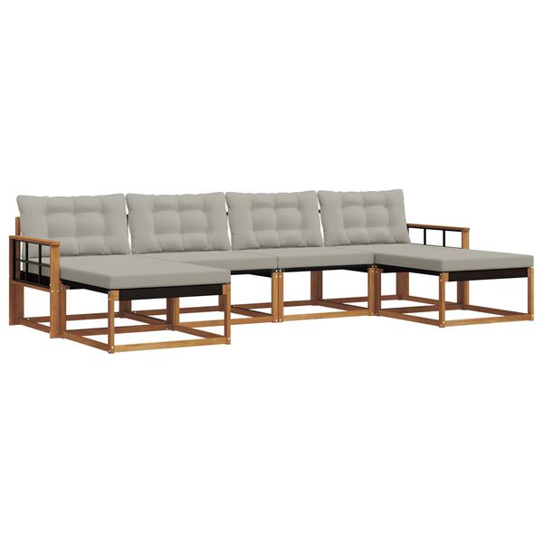 vidaXL Zestaw sof na zewnątrz z poduszką 6 pcs Naturalny i Jasny Szary