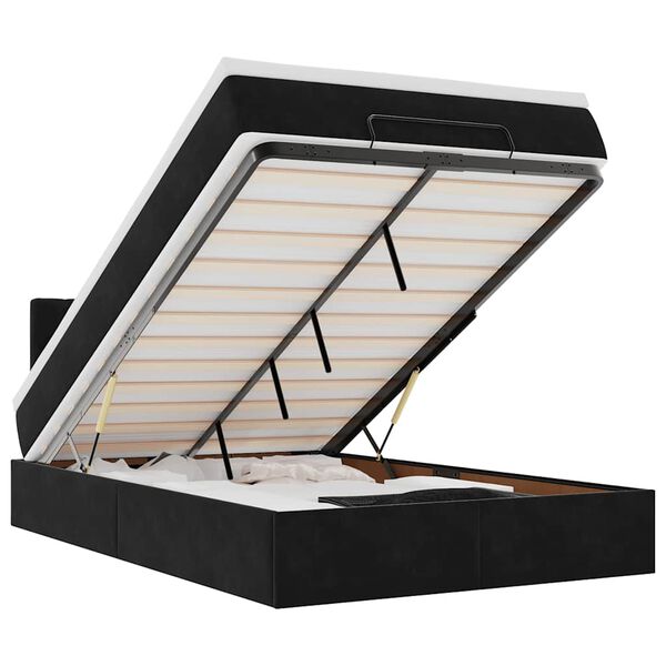 vidaXL Ł&oacute;żko otomana z materacem i LED, czarny, 120x190cm, aksamit