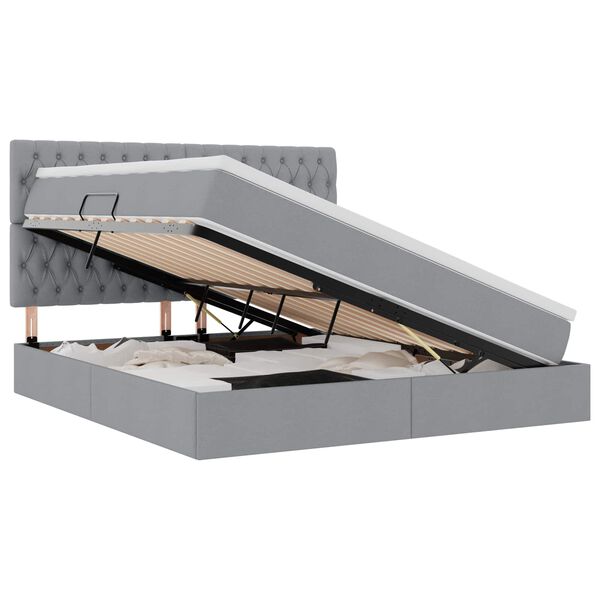 vidaXL Ł&oacute;żko z miejscem na przechowywanie i LED Jasnoszary Poliester