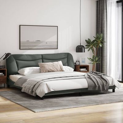 vidaXL Rama łóżka z zagłówkiem, ciemnoszara, 200x200 cm, obita tkaniną