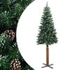 vidaXL Smukła choinka z drewnem i śniegiem, zielona, 210 cm