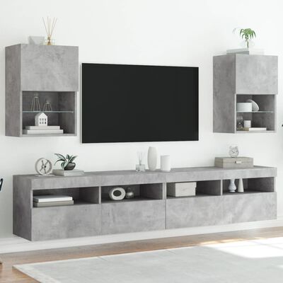 vidaXL Szafki TV, z LED, 2 szt., szarość betonu, 40,5x30x60 cm