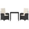 vidaXL Zestaw do jadalni w ogrodzie z poduszką 3 pcs Czarny polirattan