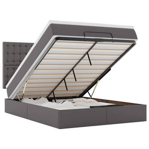 vidaXL Rama ł&oacute;żka otomana z materacem, szara, 140x190 cm, ekosk&oacute;ra