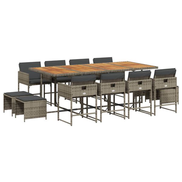 vidaXL 13-cz. zestaw mebli ogrodowych z poduszkami, szary rattan PE