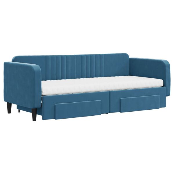 vidaXL Sofa rozsuwana z szufladami, niebieska, 80x200 cm, aksamit
