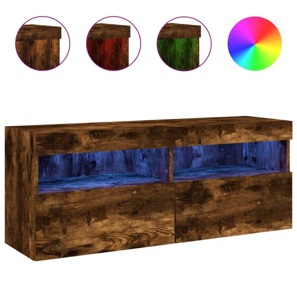 vidaXL Ścienna szafka TV z LED, przydymiony dąb, 100x30x40 cm