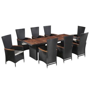 vidaXL 9-cz. zestaw mebli ogrodowych z poduszkami, rattan PE, czarny