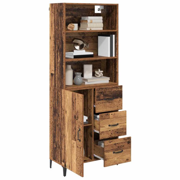 vidaXL Highboard z szufladą Stare drewno 69,5 x 34 x 180 cm