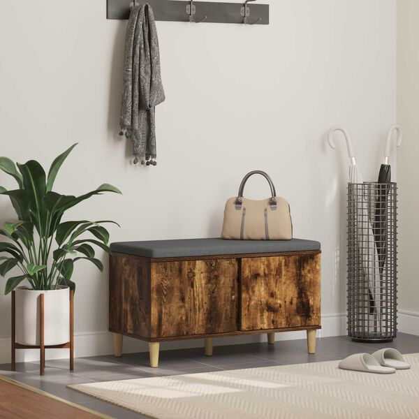 vidaXL Ławka w przedpokoju z poduszką Dąb wędzony 60 x 38 x 46 cm