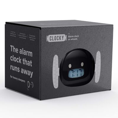 Clocky Zegar z budzikiem, na kółkach, czarny