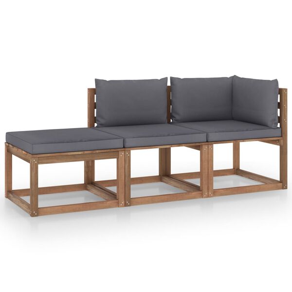 vidaXL 3-cz. zestaw wypoczynkowy z palet, z poduszkami, drewno sosnowe