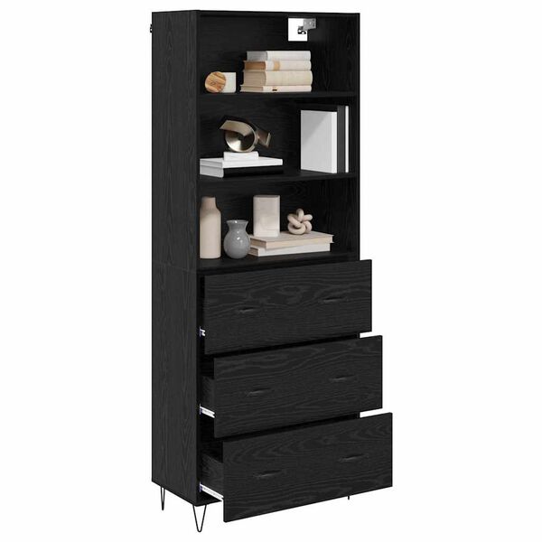 vidaXL Highboard z szufladą 2 pcs Czarny Dąb Materiał drewnopochodny