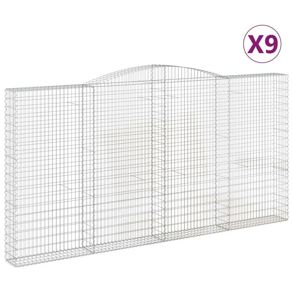 vidaXL Kosze gabionowe, 9 szt, 400x30x200/220 cm, galwanizowane żelazo