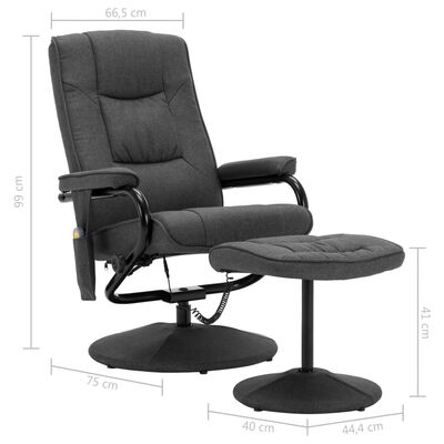 vidaXL Rozkładany fotel do masażu z podnóżkiem, ciemnoszary, tkanina