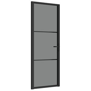 vidaXL Drzwi wewnętrzne, 76x201,5 cm, czarne, szkło ESG i aluminium