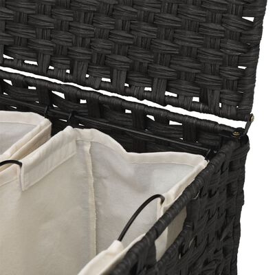 vidaXL Kosz na pranie z kółkami, czarny, 66x35x60 cm, rattan