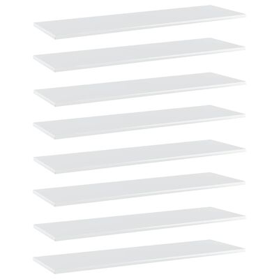vidaXL Półki na książki, 8 szt., wysoki połysk, białe, 100x30x1,5 cm