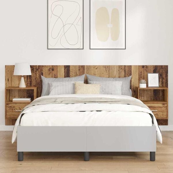 vidaXL Zagł&oacute;wek z szafką 3 pcs Stare drewno Materiał drewnopochodny