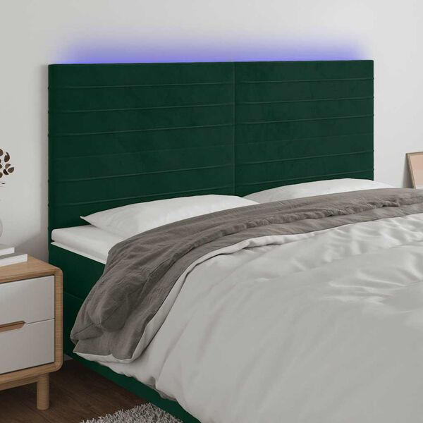 vidaXL Zagł&oacute;wek do ł&oacute;żka z LED, ciemnozielony, 160x5x118/128 cm