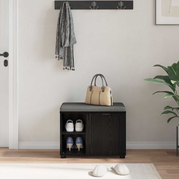 vidaXL Ławka w przedpokoju z poduszką Czarny Dąb 60 x 38 x 46 cm