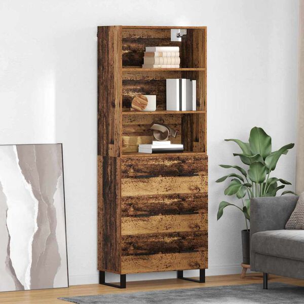 vidaXL Highboard z szufladą Stare drewno 69,5 x 34 x 180 cm