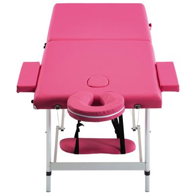 vidaXL Składany stół do masażu, 2-strefowy, aluminiowy, różowy