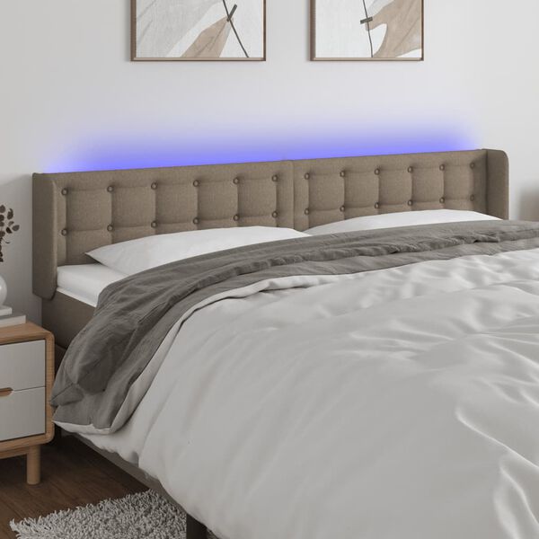 vidaXL Zagł&oacute;wek do ł&oacute;żka z LED, taupe, 163x16x78/88 cm, tkanina