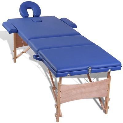 Niebieski składany stół do masażu 3 strefy z drewnianą ramą
