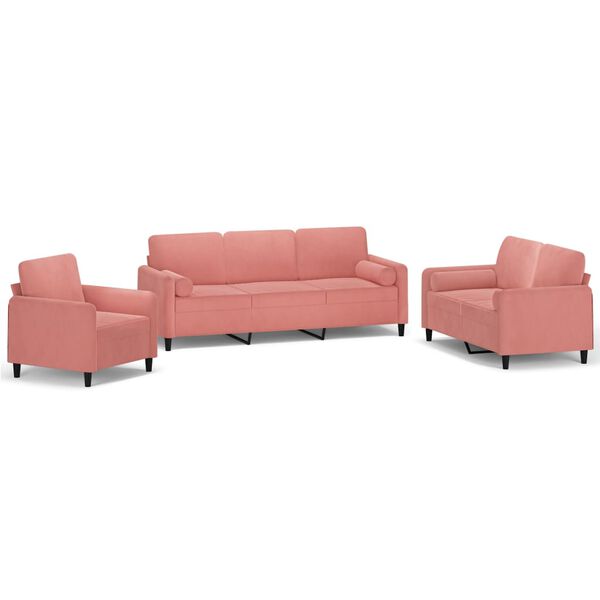 vidaXL 3-częściowy komplet wypoczynkowy z poduszkami, r&oacute;żowy, aksamit