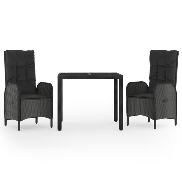 vidaXL 3-cz. zestaw mebli ogrodowych z poduszkami, czarny, rattan PE