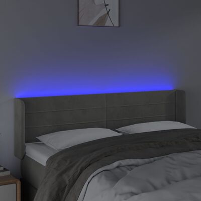 vidaXL Zagłówek do łóżka z LED, jasnoszary, 147x16x78/88 cm, aksamit