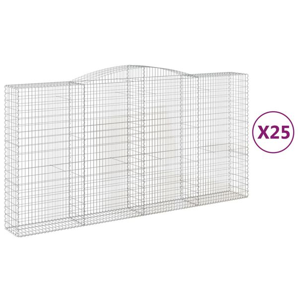vidaXL Kosze gabionowe, 25 szt, 400x50x200/220cm, galwanizowane żelazo