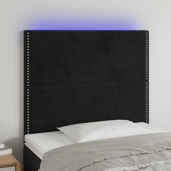 vidaXL Zagł&oacute;wek do ł&oacute;żka z LED, czarny, 90x5x118/128 cm, aksamit
