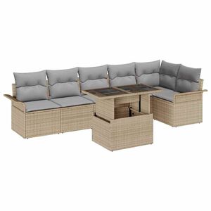 vidaXL Zestaw Sof na Ogr&oacute;d 7 szt. Beżowy [Syntetyczny]: Rattan poli