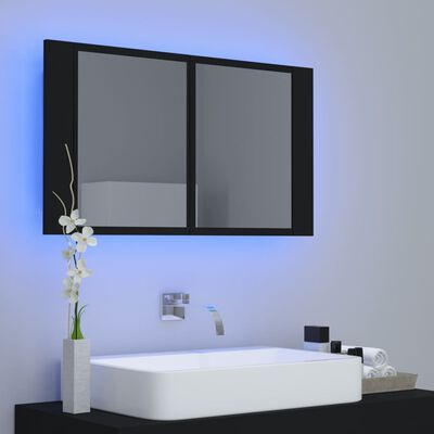 vidaXL Szafka łazienkowa z lustrem i LED, czarna, 80x12x45 cm
