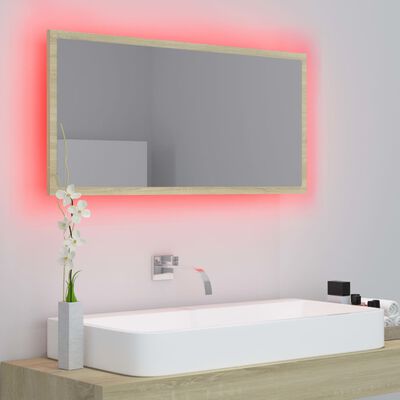 vidaXL Lustro łazienkowe LED, kolor dąb sonoma, 90x8,5x37 cm, akryl