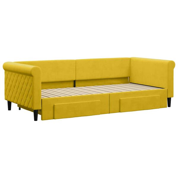 vidaXL Sofa rozsuwana z szufladami, ż&oacute;łta, 90x200 cm, aksamit