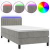 vidaXL Ł&oacute;żko kontynentalne z materacem i LED, szare 90x200 cm, aksamit