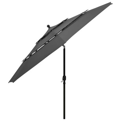 vidaXL 3-poziomowy parasol na aluminiowym słupku, antracytowy, 3,5 m