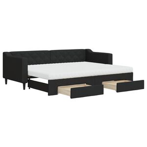 vidaXL Sofa rozsuwana z szufladami, czarna, 80x200 cm, tkanina