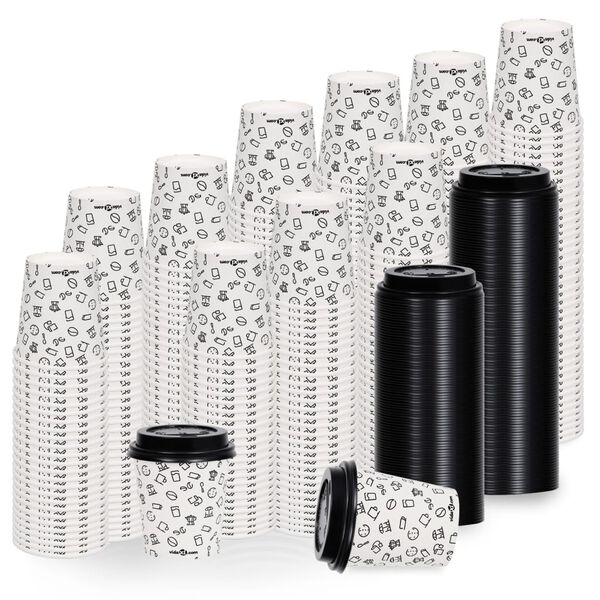 vidaXL Papierowe kubki z pokrywkami, 200 ml, 1000 szt., czarno-białe