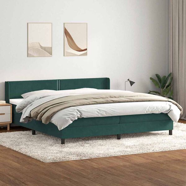 vidaXL Ł&oacute;żko typu Box Spring z materacem Ciemnozielone 180x220 cm