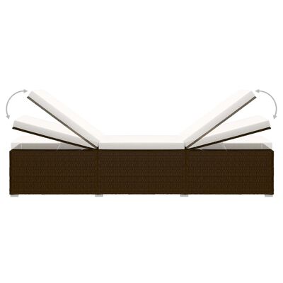 vidaXL Leżak z poduszką i stolikiem, polirattan, brązowy