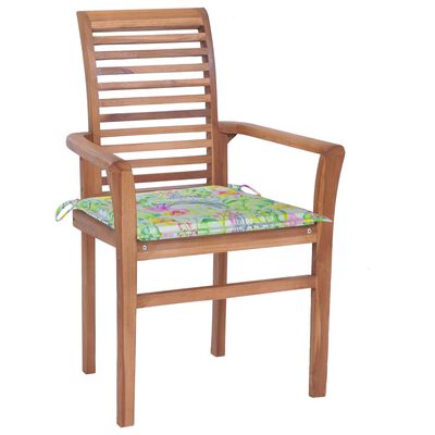 vidaXL Krzesła stołowe, 4 szt., poduszki w liście, drewno tekowe