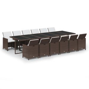 vidaXL 13-cz. zestaw mebli ogrodowych z poduszkami, polirattan, brąz