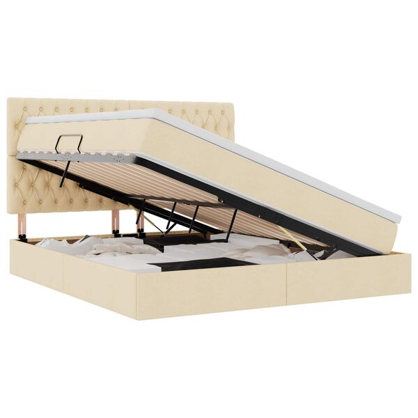 vidaXL Ł&oacute;żko z miejscem na przechowywanie i LED Kremowy 180 x 200 cm