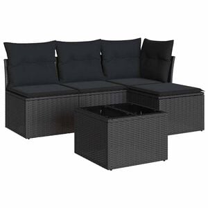 vidaXL 5-cz. zestaw wypoczynkowy do ogrodu, poduszki, czarny rattan PE